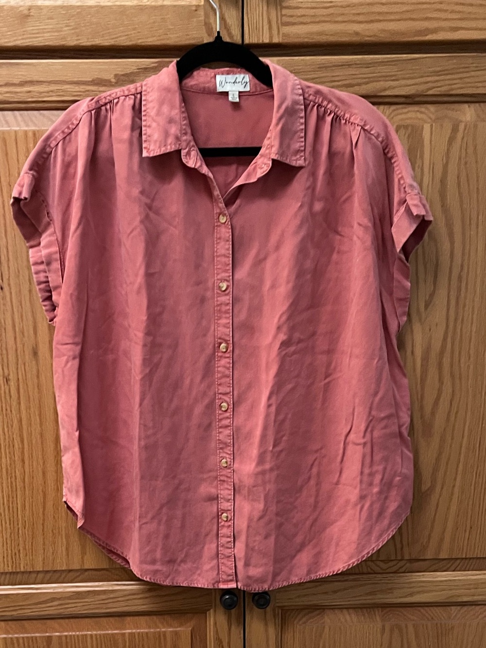 Wonderly Dusty Coral Button-Down Short Sleeve Shirt, GUC, Size L